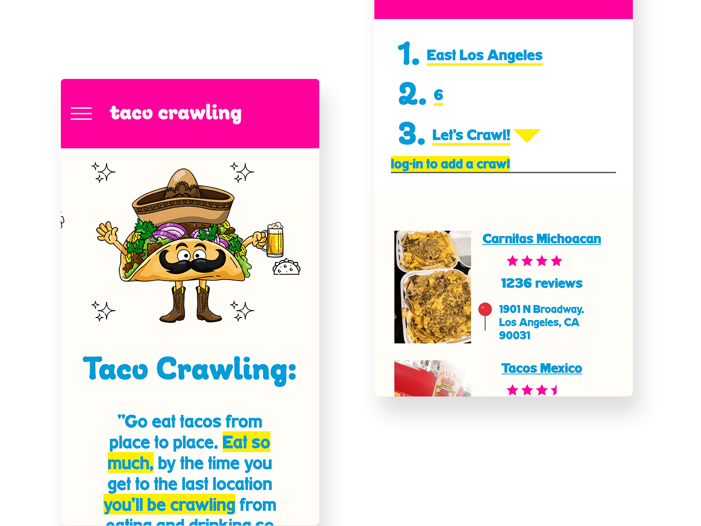 screenshot of project Taco Crawl